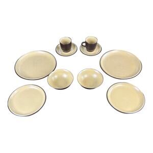 Noritake Folkstone Equator Service For 2 Beige 10 Piece Brown Two Tone Stoneware